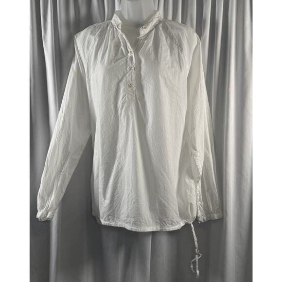 GAP Cotton Mock Neck Long Sleeves Drawstring Waist Blouse, White, Sz: L, 79-11 - Picture 2 of 12